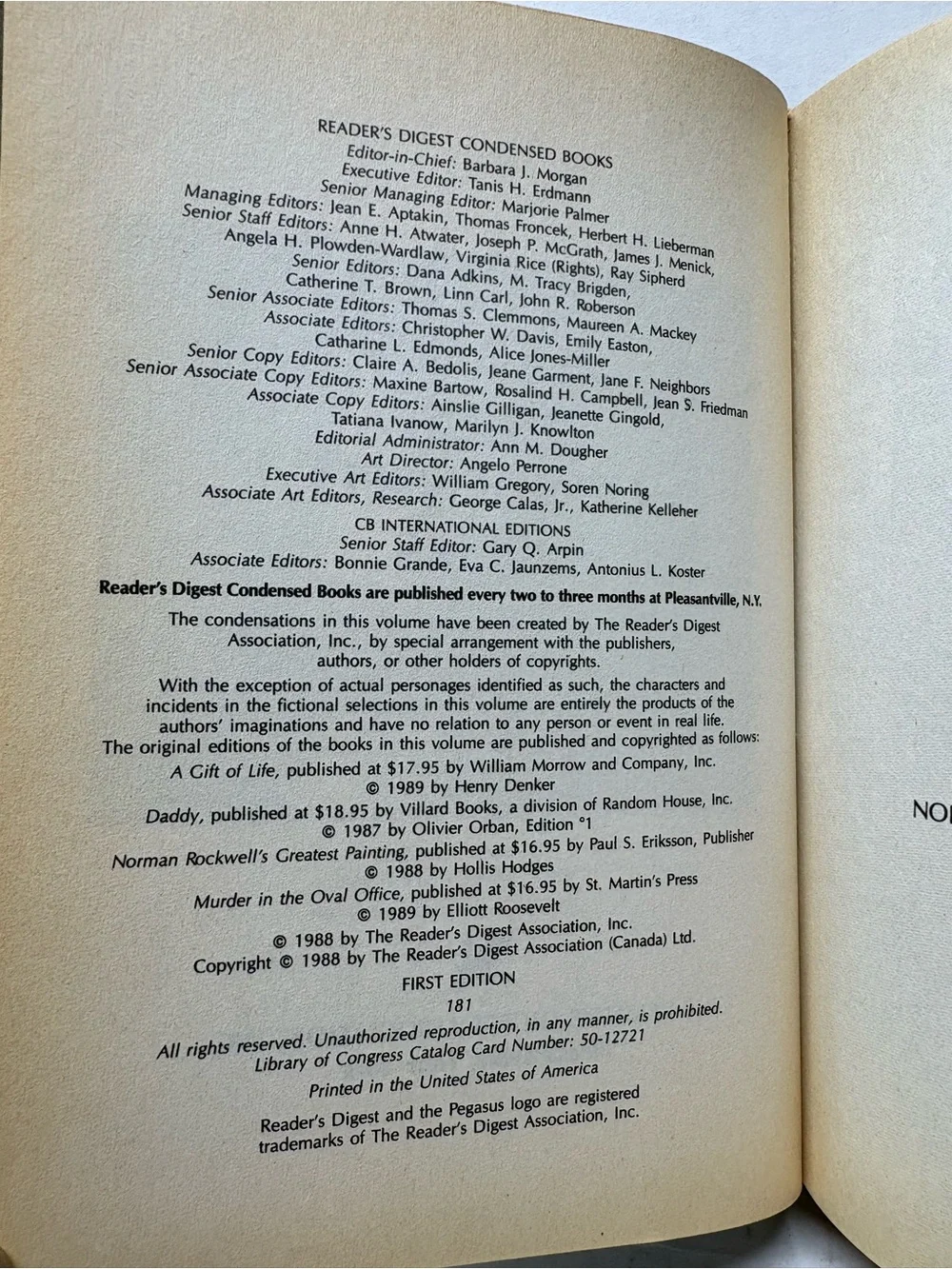 1989 Readers Digest Condensed Books Vol 1, 1st Edition